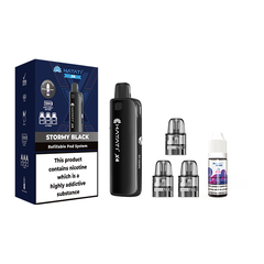 Hayati X4 Refillable Pod Vape Kit Includes 1X Nic Salts 20mg + 3x Refillable Pods Stormy Black 