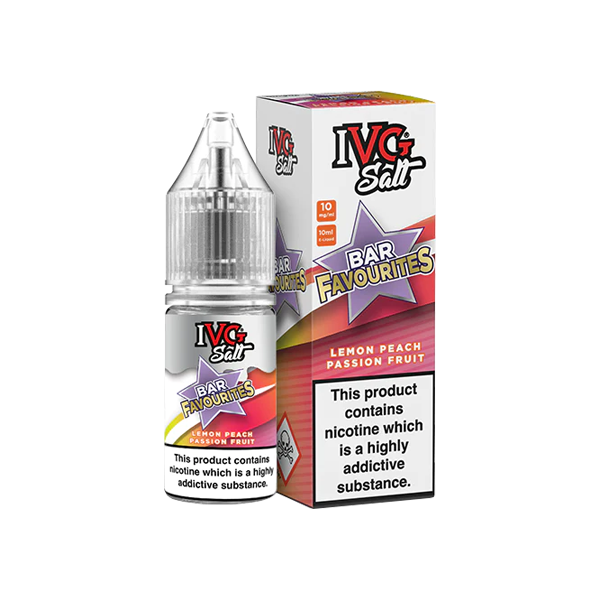 10mg IVG Bar Favourites 10ml Nic Salts (50VG/50PG) Lemon Peach Passion Fruit Vape Flavours