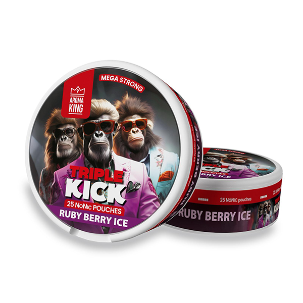 100mg Aroma King Triple Kick NoNic Pouches Ruby Berry Ice Flavours